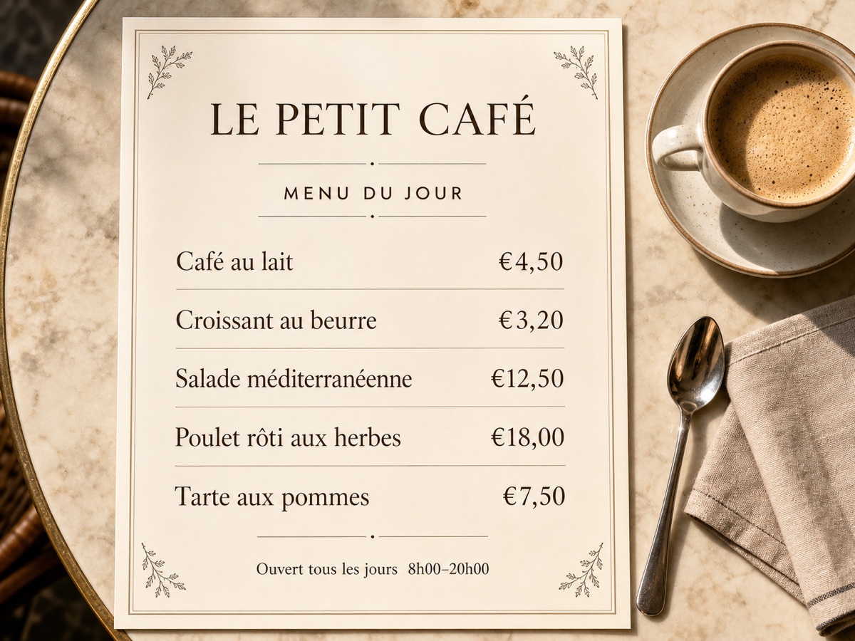 Original French cafe menu